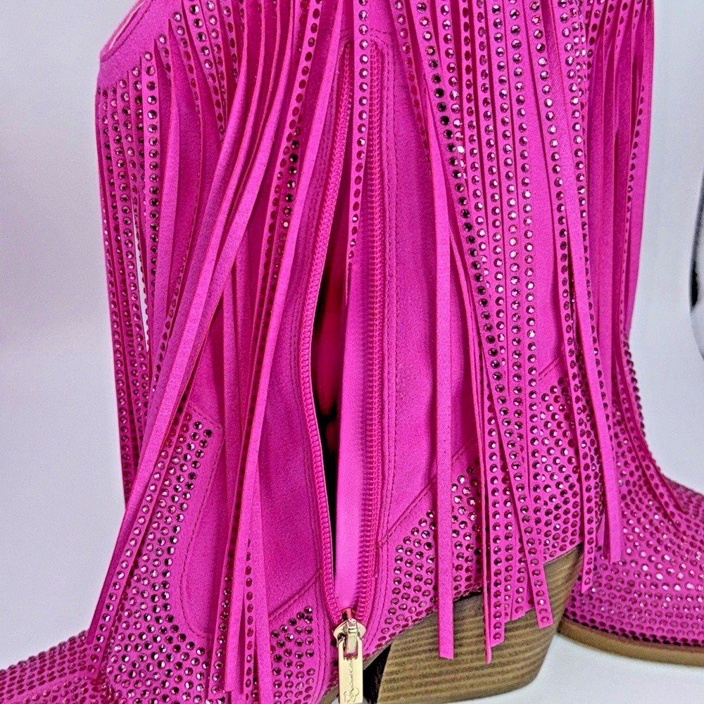 Jessica Simpson Hot Pink Rhinestone Fringe Western Cowboy Boots Sz 9.5 Womens - Picture 12 of 13